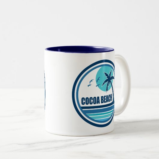 Cocoa Beach Florida Palm Tree Vogels Tweekleurige Koffiemok (Voorkant rechts)