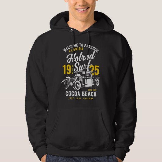 Cocoa Beach Florida Retro Hotrod Surf  11 Hoodie (Voorkant)