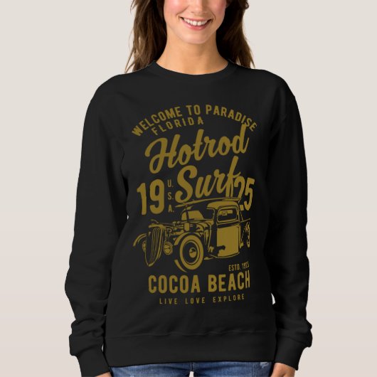 Cocoa Beach Florida Retro Hotrod Surf  1 Trui (Voorkant)