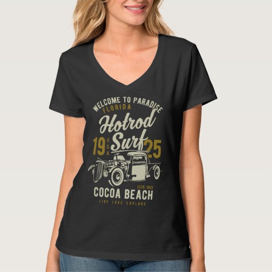 Cocoa Beach Florida Retro Hotrod Surf  2 T-shirt (Voorkant)