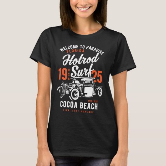 Cocoa Beach Florida Retro Hotrod Surf  3 T-shirt (Voorkant)
