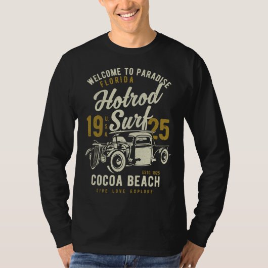 Cocoa Beach Florida Retro Hotrod Surf Distressed T-shirt (Voorkant)
