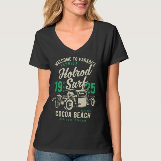 Cocoa Beach Florida Retro Hotrod Surf Distressed   T-shirt (Voorkant)
