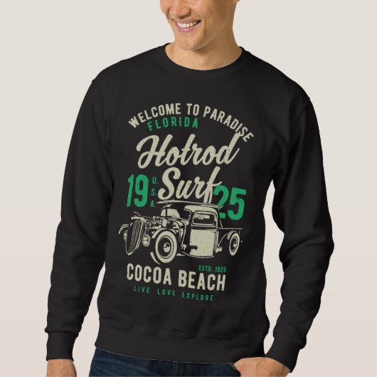 Cocoa Beach Florida Retro Hotrod Surf Distressed   Trui (Voorkant)