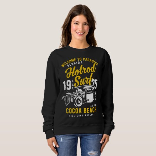 Cocoa Beach Florida Retro Hotrod Surf Distressed   Trui (Voorkant volledig)