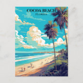 Cocoa Beach Florida Retro Palmbomen & Strand Briefkaart (Voorkant)