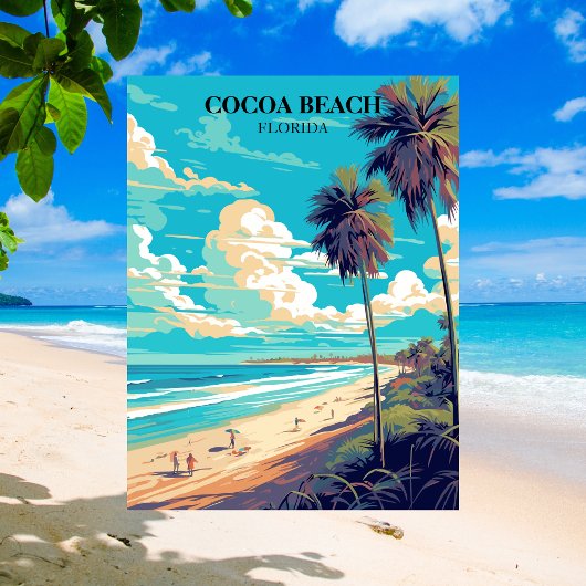 Cocoa Beach Florida Retro Palmbomen & Strand Briefkaart