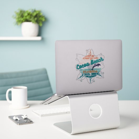 Cocoa Beach Florida Retro Sunset Sticker (Laptop op bureau)