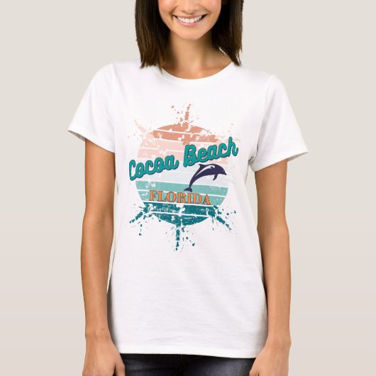 Cocoa Beach Florida Retro Sunset T-shirt (Voorkant)
