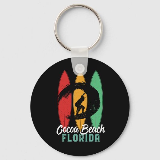 Cocoa Beach Florida  Retro Surfing Sleutelhanger (Voorkant)