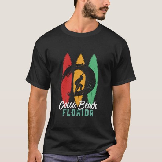 Cocoa Beach Florida  Retro Surfing T-shirt (Voorkant)