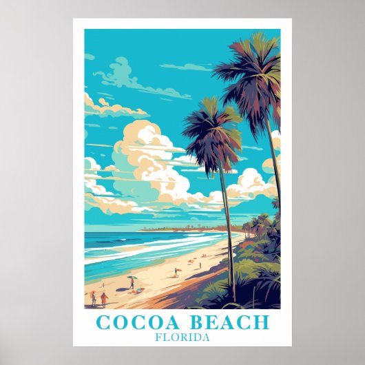 Cocoa Beach Florida Vintage Reis Kunst Poster (Voorkant)