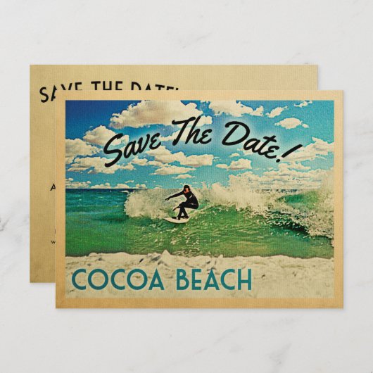 Cocoa Beach Save the Date Surfing Aankondigingskaart (Voorkant / Achterkant)