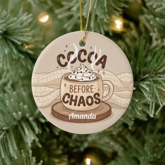 Cocoa Before Chaos Funny Christmas Ornament Gift (Boom)