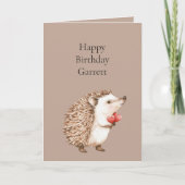 Cocoa Brown Cream Red Hearts Hedgehog Birthday Kaart (Voorkant)