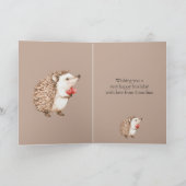 Cocoa Brown Cream Red Hearts Hedgehog Birthday Kaart (Binnen)