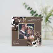 Cocoa Brown Floral Foto Weddenschap Save the Date (Staand voorkant)