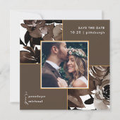 Cocoa Brown Floral Foto Weddenschap Save the Date (Voorkant)