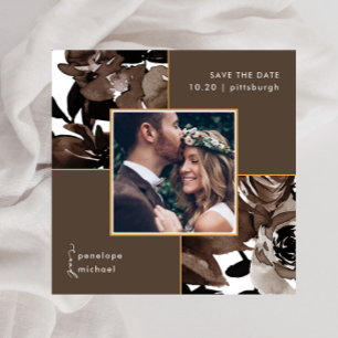 Cocoa Brown Floral Foto Weddenschap Save the Date