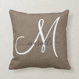 Cocoa Brown Linen Monogram Sierkussen