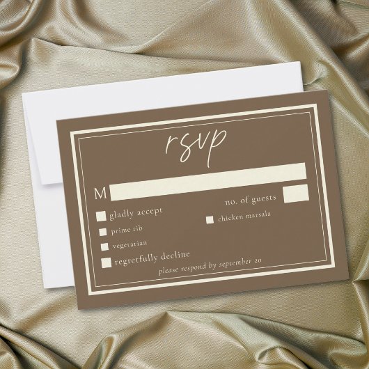 Cocoa Brown Minimalist Frame Wedding RSVP Kaartje