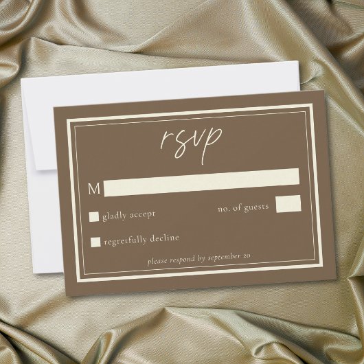 Cocoa Brown Minimalist Frame Wedding RSVP Kaartje