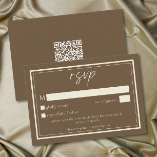 Cocoa Brown Minimalistisch Frame Huwelijks-QR-code RSVP Kaartje