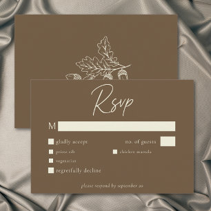 Cocoa Brown Minimalistische Eikel Herfst Bruiloft RSVP Kaartje