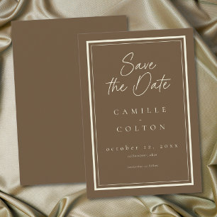 Cocoa Brown Minimalistische Frame Trouwkaart Save The Date