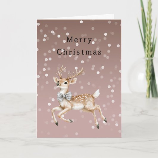 Cocoa Brown Ombre White Confetti Deer Christmas Kaart (Voorkant)