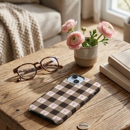 Cocoa Bruin Hart Gingham Geruite Matte Hoes