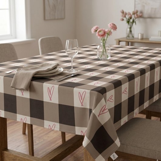 Cocoa Bruin Hart Gingham Geruite Tafelkleed