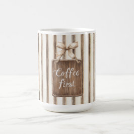 Cocoa Bruine Crème Strepen Coffee Eerst   Koffiemok