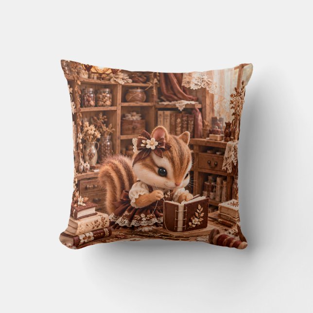 Cocoa Chipmunk Antiek Boekbindstudio Kussen (Voorkant)