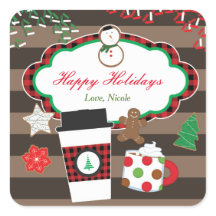 Cocoa & Cookies Kerst Holiday Favor Sticker