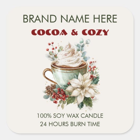 Cocoa & Cozy Kaarslabels Vierkante Sticker (Voorkant)