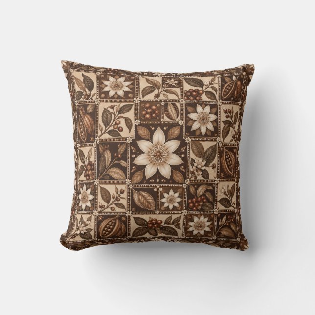 Cocoa Cream Bloemtegeltje Patchwork Kussen (Voorkant)