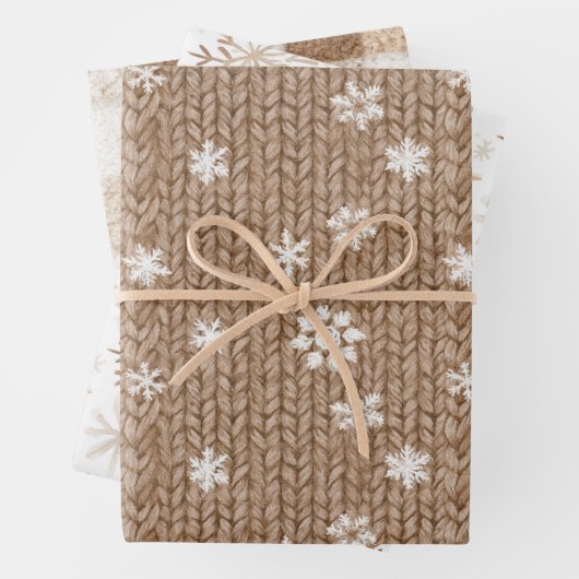 Cocoa Cream Snowflakes Plaid Stripes Christmas Inpakpapier Vel (In situ)