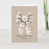 Cocoa Cream White Bow Daisy Flower Birthday Kaart (Voorkant)