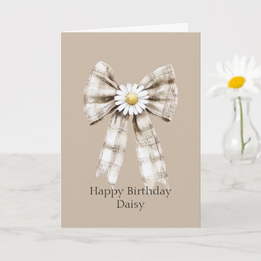Cocoa Cream White Bow Daisy Flower Birthday Kaart (Kleine Plant)