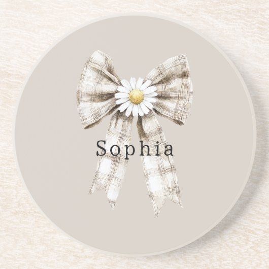 Cocoa Cream White Bow Daisy Flowers   Zandsteen Onderzetter (Voorkant)