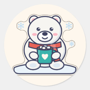 Cocoa Cuddles IJsbeer met een mok Cacao Ronde Sticker