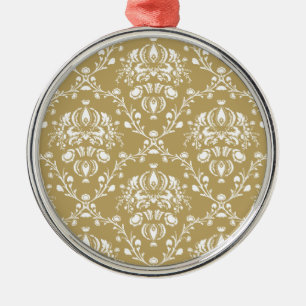 Cocoa en Crème Damast Metalen Ornament