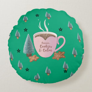 Cocoa, Koekjes & Rust – Pastel Kerst CoT-Shirt Rond Kussen