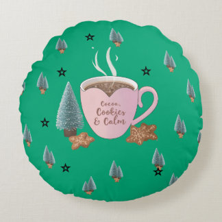 Cocoa, Koekjes & Rust – Pastel Kerst CoT-Shirt Rond Kussen