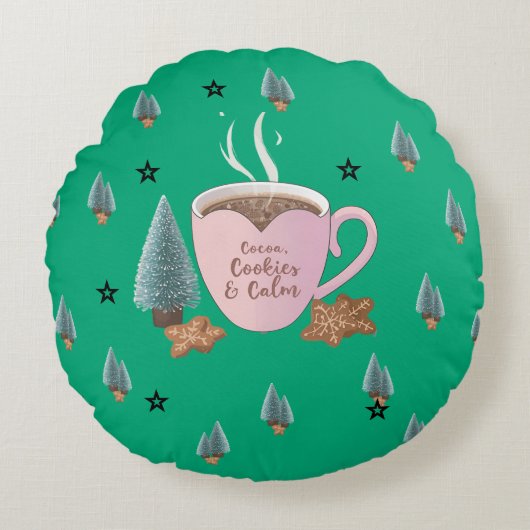 Cocoa, Koekjes & Rust – Pastel Kerst CoT-Shirt Rond Kussen (Voorkant)