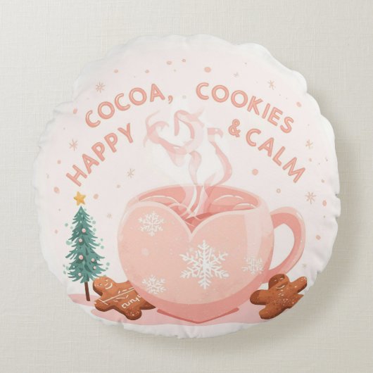 Cocoa, Koekjes & Rust – Pastel Kerstmis T-Shirt Rond Kussen (Voorkant)