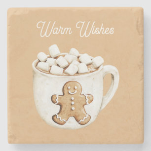 Cocoa Marshmallows Kerstman met warme wensen Stenen Onderzetter