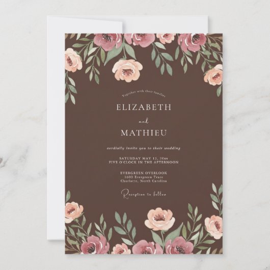 Cocoa Mauve Ranunculus Eucalyptus Bruiloft Kaart (Voorkant)