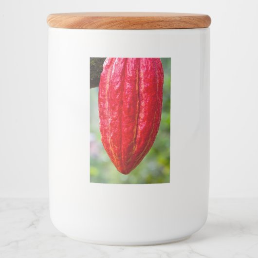 cocoa peul rood voedselcontainer etiket (Voorkant)